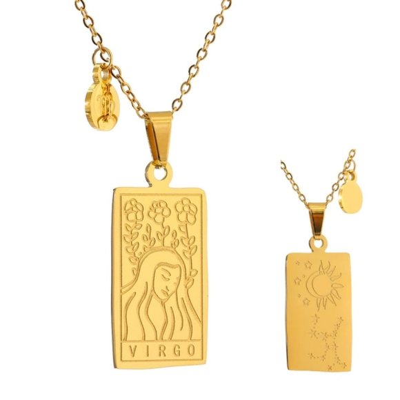 Jewelry - NEW 18K Gold Plated Virgo Sign Zodiac Tarot Card Square Pendant Necklace